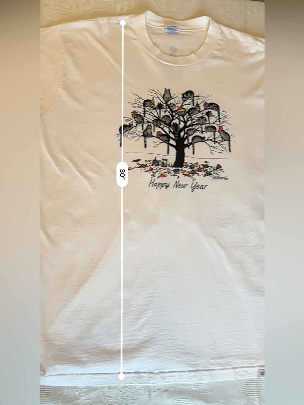 VTG 90s B Kilban Crazy Shirts Hawaii Happy New Year Cat T-Shirt Single Stitch XL - Picture 11 of 16